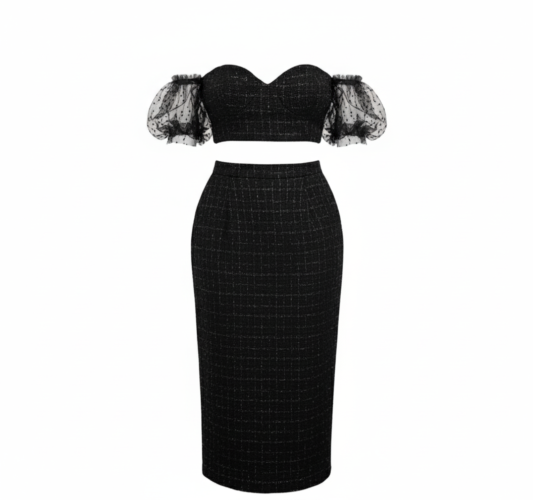 Couture Tweed Tube Top Skirt Set