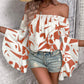 Printed Off-Shoulder Bell Sleeve Blouse