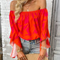 Printed Off-Shoulder Bell Sleeve Blouse